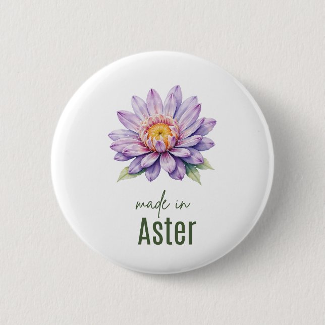 Badge Rond 5 Cm September Aster  Birth Flower Flat Thank You  (Devant)