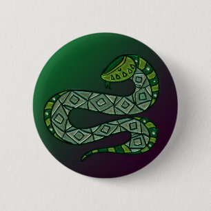 Badge Rond 5 Cm Serpent Cool Art Tribal Métallisé