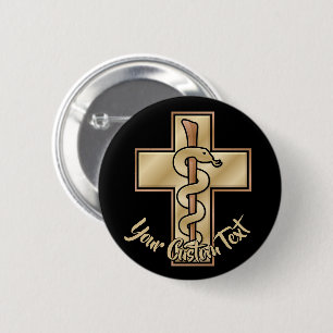 Badge Rond 5 Cm Serpent sur Croix