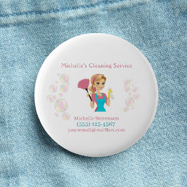 Badge Rond 5 Cm Service De Nettoyage Des Parties scintillant Roses