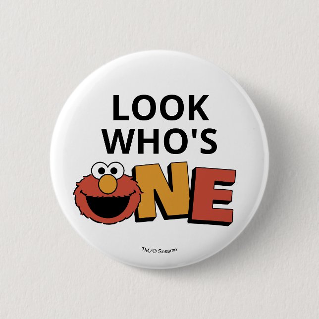 Badge Rond 5 Cm Sesame Street | Elmo - Premier Bouton d'Anniversai (Devant)