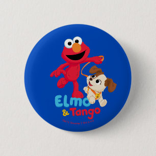 Badge Rond 5 Cm Sesame Street   Elmo & Tango en course