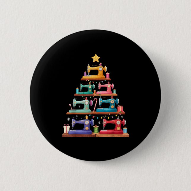 Badge Rond 5 Cm Sewing Machine Christmas Tree Lights Santa Hat Xma (Devant)