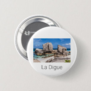 Badge Rond 5 Cm Seychelles La Digue Anse Marron Beach Vintage
