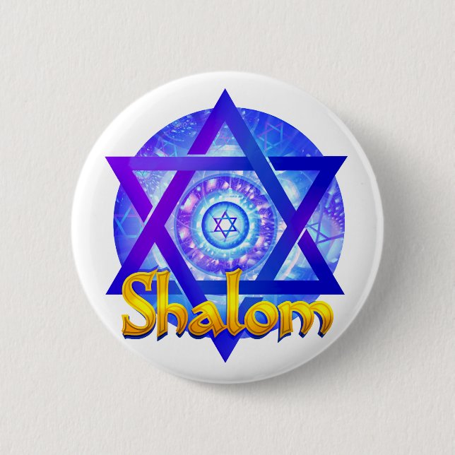 Badge Rond 5 Cm SHALOM avec le médaillon d'étoile de David (Devant)