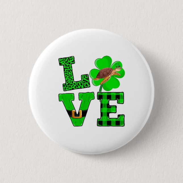 Badge Rond 5 Cm Shamrock Green Plaid Love Sea Turtle St Patrick'S (Devant)