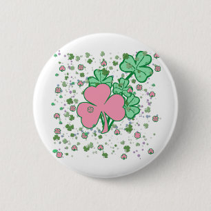 Badge Rond 5 Cm Shamrocks roses et verts