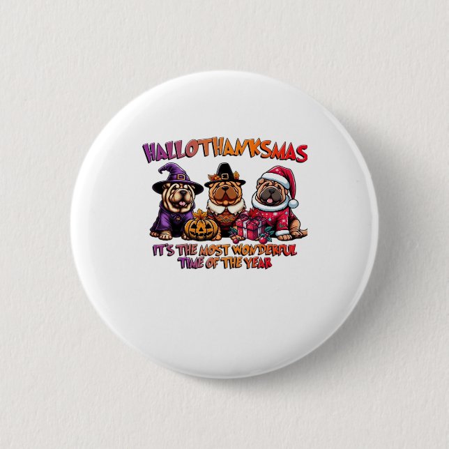 Badge Rond 5 Cm Shar Pei Halloween Thanksgiving Christmas Classic  (Devant)
