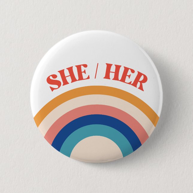 Badge Rond 5 Cm SHE/HER Pronouns Rainbow Circle Button (Devant)