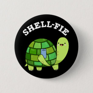 Badge Rond 5 Cm Shell-fie Funny Tortoise Selfie Pun Dark BG