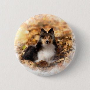 Badge Rond 5 Cm Sheltie Shetland Sheepdog Art Peinture