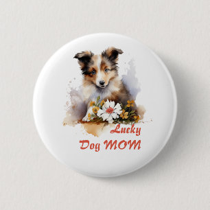 Badge Rond 5 Cm Shetland Sheepdog Chiot Pet Aquarelle