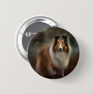 Badge Rond 5 Cm Shetland Sheepdog Halloween effrayant