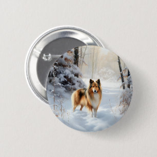 Badge Rond 5 Cm Shetland Sheepdog Qu'il neige Noël