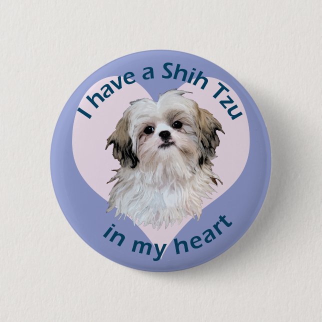 Badge Rond 5 Cm Shi Tzu dans Mon coeur (Devant)