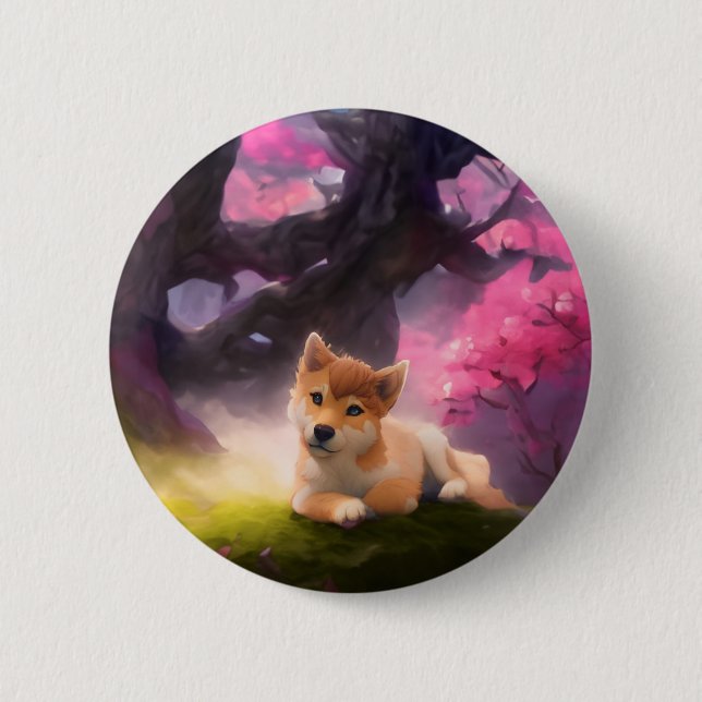 Badge Rond 5 Cm Shiba Inu Imaginaire Anime (Devant)