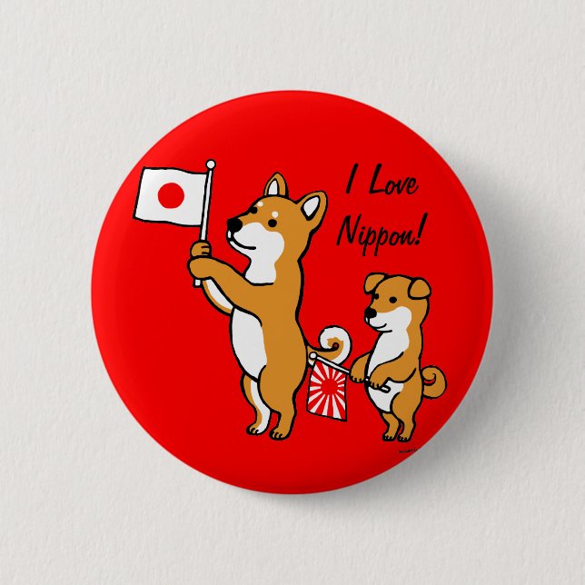 Badge Rond 5 Cm Shiba Inus et drapeaux japonais (Devant)