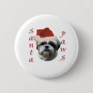 Badge Rond 5 Cm Shih Tzu Père Noël Paws
