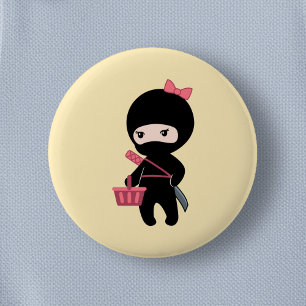 Badge Rond 5 Cm Shopping Ninja Girl sur Jaune