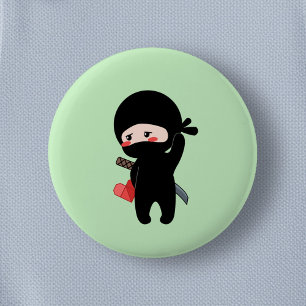 Badge Rond 5 Cm Shy Blushing Ninja Origami Papier Coeur vert