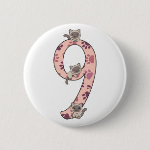 Badge Rond 5 Cm Siamese Chat Neuvième Anniversaire Pour Enfants Ch