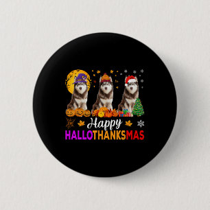 Badge Rond 5 Cm Sibérie Husky Chien Halloween Noël Hallomerci