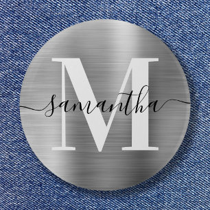 Badge Rond 5 Cm Signature Monogram Silver Shimmer Foil