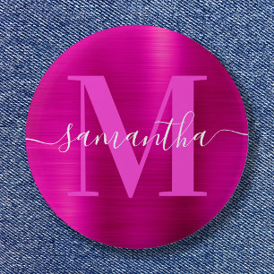 Badge Rond 5 Cm Signature Monogramme Pink Chaud Foil