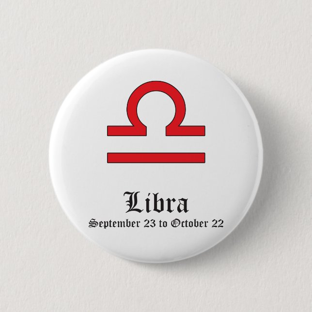 BADGE ROND 5 CM SIGNE ASTROLOGIQUE LIBRA, SYMBOLE ZODIAC (Devant)