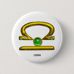 Badge Rond 5 Cm SIGNE D'ANNIVERSAIRE LIBRA Gold Zodiac