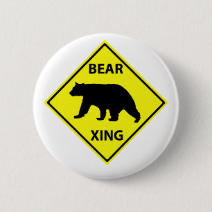 Badge Rond 5 Cm Signe de croisement d'ours avec l'ours
