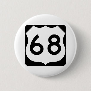 Badge Rond 5 Cm Signe de l'itinéraire 68 des USA