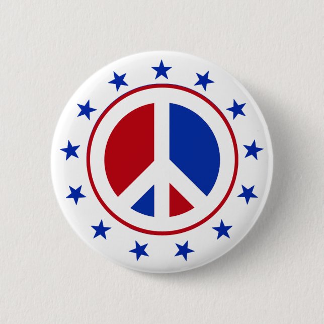 BADGE ROND 5 CM SIGNE DE PAIX AVEC DES ÉTOILES (Devant)