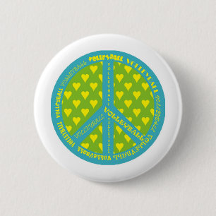 Badge Rond 5 Cm Signe de paix avec le volleyball dans le cadre