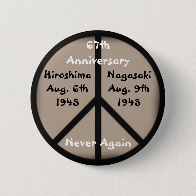 Badge Rond 5 Cm Signe de paix de Hiroshima-Nagasaki (Devant)