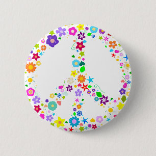 Badge Rond 5 Cm Signe de paix des fleurs