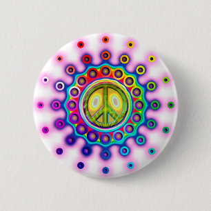 BADGE ROND 5 CM SIGNE DE PAIX PSYCHÉDÉLIQUE