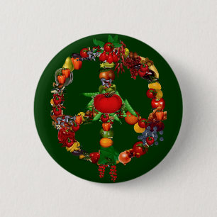 Badge Rond 5 Cm Signe de paix végétarien