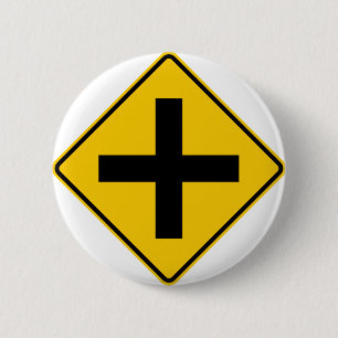 Badge Rond 5 Cm Signe de route d'intersection de carrefour