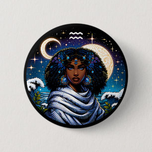 Badge Rond 5 Cm Signe du zodiaque Symbole du Verseau