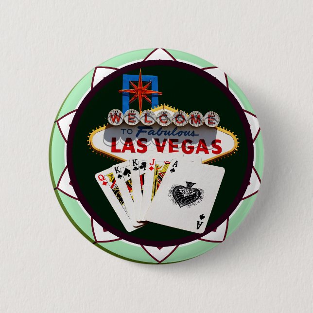 Badge Rond 5 Cm Signe Las Vegas & Cartes Poker Chip (Devant)