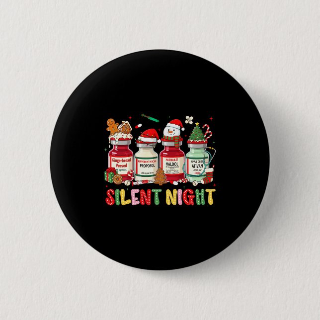 Badge Rond 5 Cm Silent Night Funny Nurse Christmas Design Long Sle (Devant)
