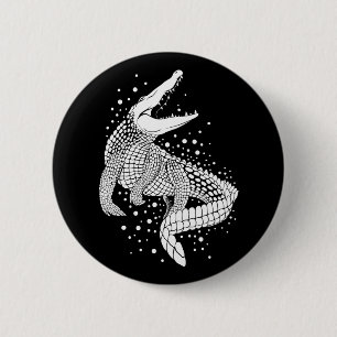 Badge Rond 5 Cm Silhouette blanche d'animal - Crocodile