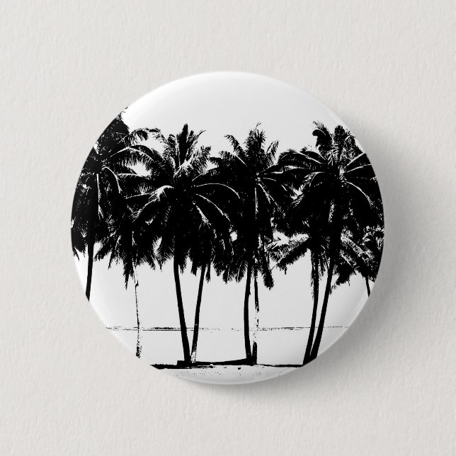 Badge Rond 5 Cm Silhouette de palmiers blancs noirs (Devant)