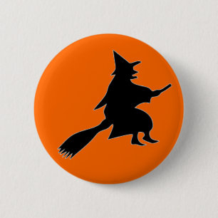 Badge Rond 5 Cm Silhouette de sorcière noire