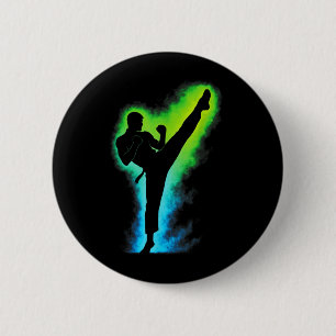 Badge Rond 5 Cm Silhouette de Taekwondo - Sport d'arts martiaux co