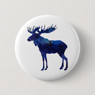 Badge Rond 5 Cm Silhouette d'orignal bleu