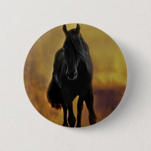 Badge Rond 5 Cm Silhouette du cheval noir
