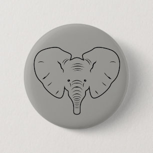 Badge Rond 5 Cm Silhouette du visage de l'éléphant
