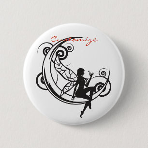 Badge Rond 5 Cm Silhouette Fée Lune Thunder_Cove